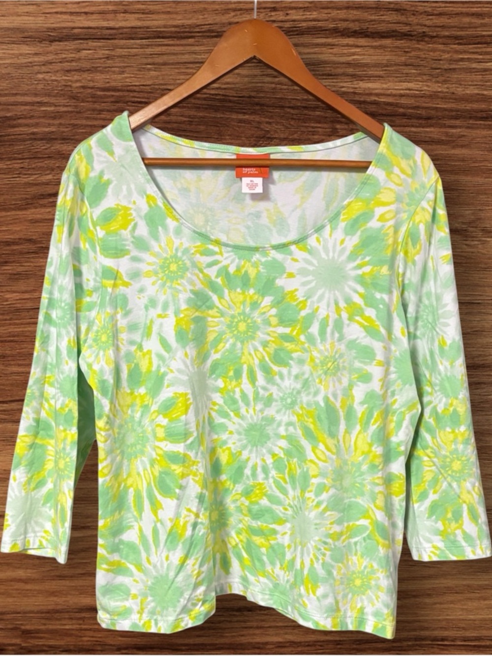 Hearts Of Palm Scoop Neck Neon Green & Yellow Tie-Dye Burst Top
